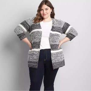 Lane Bryant Striped‎ Cardigan Open Front 3/4 Sleeves Sweater Knit Tunic 22/24